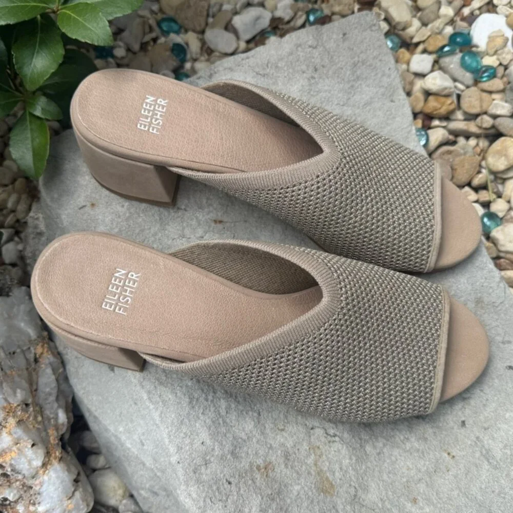 Eileen Fisher Fave Block Heel Knit Upper Slip On Sandals Women's Size 9.5